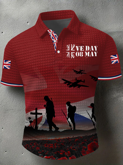 Men's Victory In Europe Day Waffle Polo Shirts