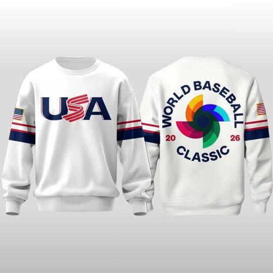USA Baseball 2026 World Baseball Sweatshirt, White Navy Color