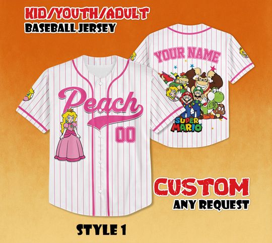 Discover Custom Princess Peach Baseball Jersey, Super Mario Fan Shirt