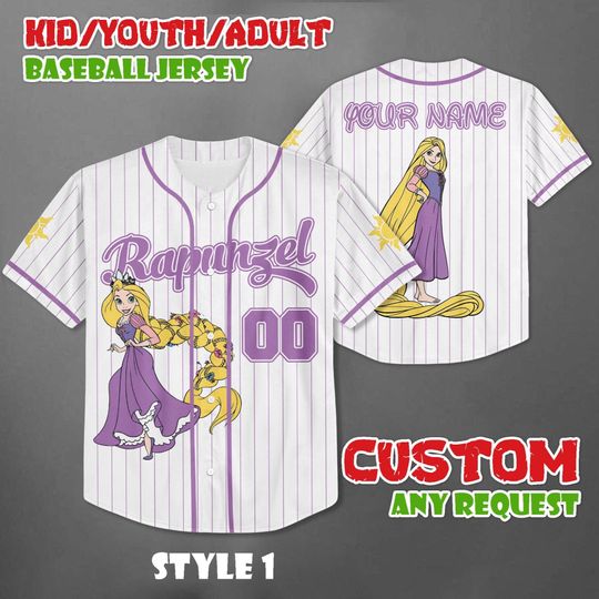 Custom Princess Rapunzel Tangled Baseball Jersey, Disney Matching Trip Outfit
