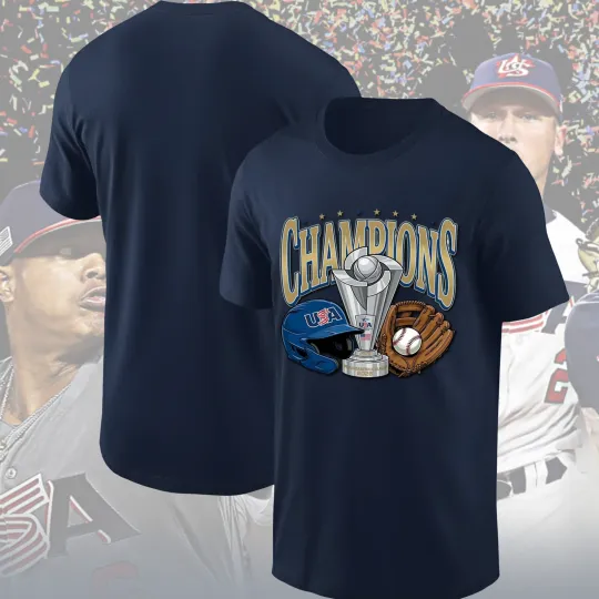 Discover Team USA WBCC Champions 2026 T-Shirt, Trophy Graphic World Baseball Classic Tee