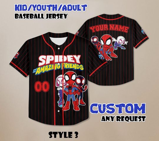 Discover Personalized Spidey and Friends Birthday Baseball Jersey, Custom Matching Shirt