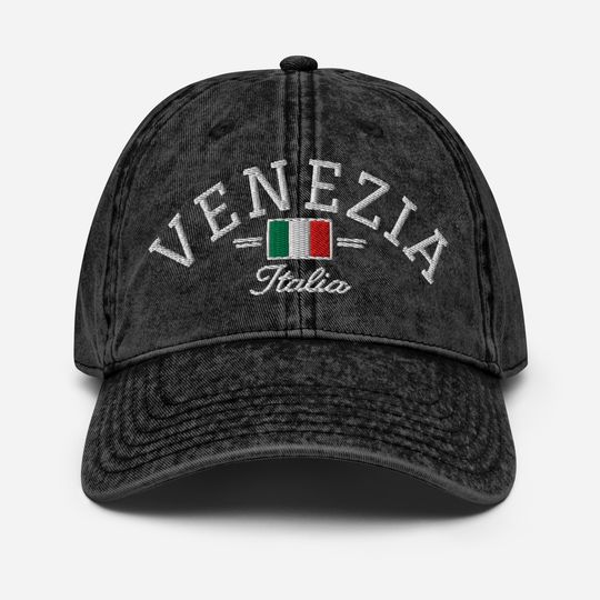 Discover Venezia  Premium Embroidered Vintage Cotton Twill Cap  Italy Travel Heritage Style