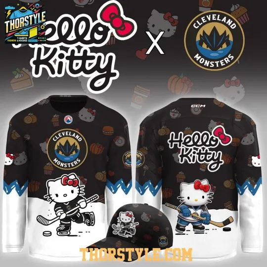 Discover Personalized Cleveland Monsters Hello Kit.ty Night Game 2026 Hockey Shirt Men's