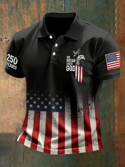 Retro American 250Th Anniversary Polo Shirt, Usa 1776-2026 Patriotic Casual Short Sleeve Polo, Funny 4Th Of July Shirt, Independence Day Tee