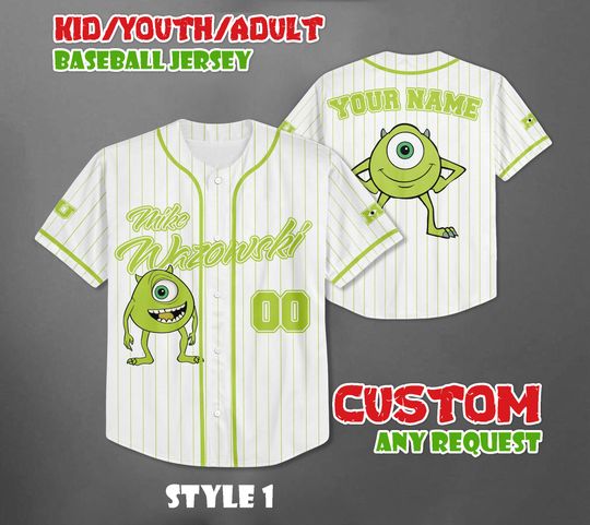 Custom Disney Monster Inc Mike Wazowski Baseball Jersey, Disney Matching Trip Outfit