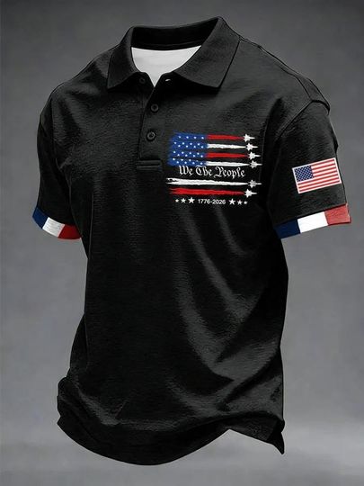 Discover Usa 17762026 Print Polo Shirt, American 250Th Anniversary Patriotic Polo, Independence Day Casual Shirt, Usa Pride Apparel, July Gift Ideas
