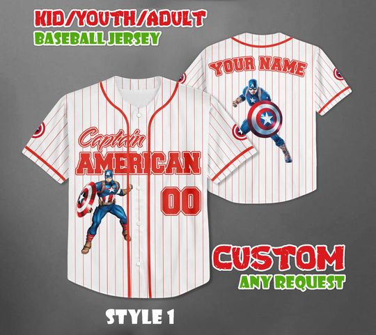 Discover Custom Captain America Baseball Jersey, Marvel Gift for Fan
