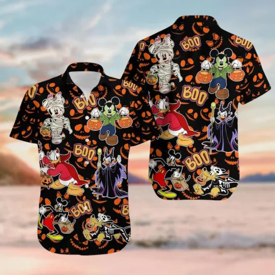 Mickey Minnie Donald Goofy Pluto Boo Happy Halloween Disney Hawaiin Shirt
