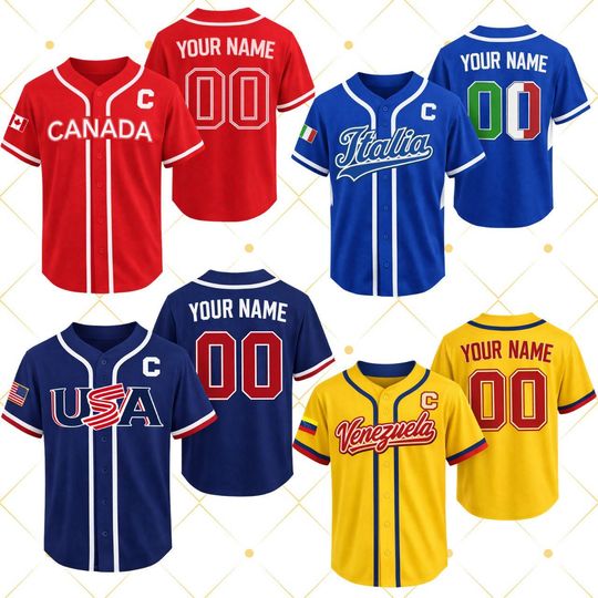 Discover Custom World Baseball Jersey, Custom Name & Number Baseball Shirt, 2026 Venezuela Italia USA Canada Tea, Classic Fan Gift for Him