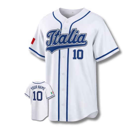 Discover Italia Baseball Fan Jersey Button Front Shirt Custom Name Number, White Navy 3D Style, Italy Flag Sleeves, 2026 Tournament Wear, Unisex Gift
