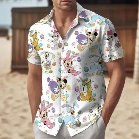 Discover Disney Easter  Mickey And Friends Bunny Beach Hawaiian  Shirt5