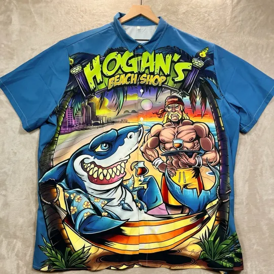 Hulk Hogan Shirt Beach Shop Button Up 5XL Hawaiian Tropical