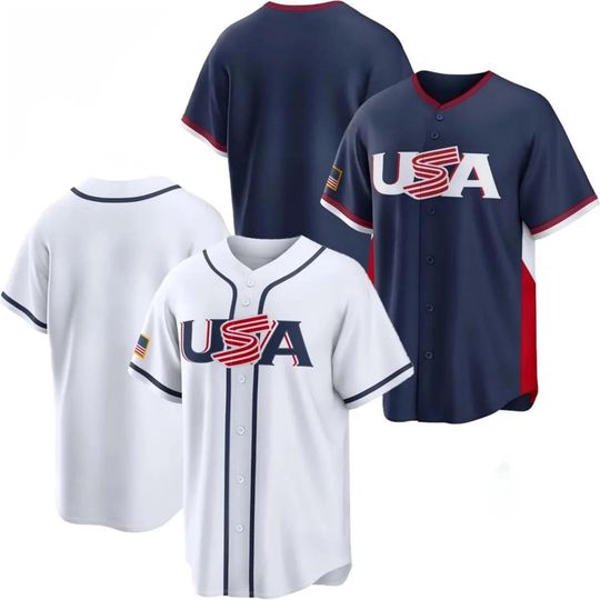 Discover USA Baseball Jersey 2026 World Baseball Classic Navy/White PRINTED Shirt Men/Youth Size