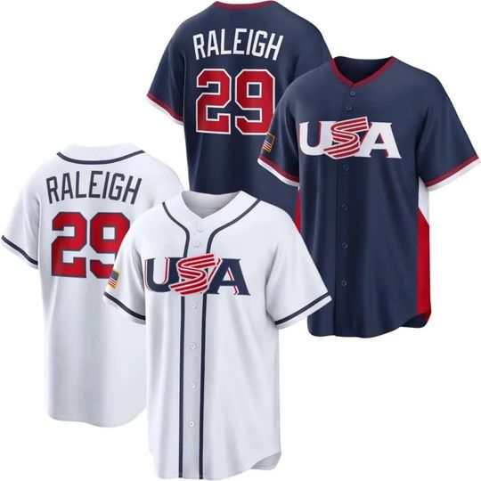 Discover Cal Raleigh Jersey USA 2026 World Baseball Classic Navy/White PRINTED Shirt Men/Youth Size