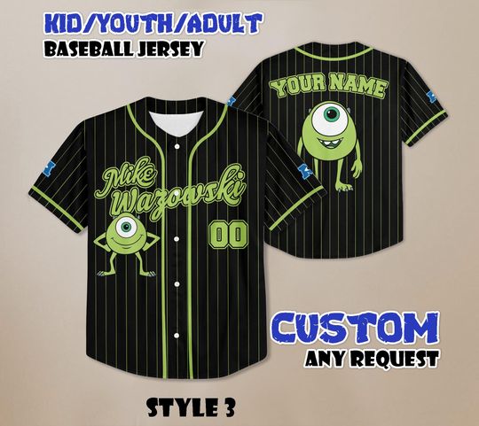 Custom Disney Monster Inc Mike Wazowski Baseball Jersey, Disney Matching Trip Outfit