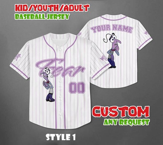 Discover Custom Fear Inside Out Baseball Jersey, Disney Inside Out 2 Cartoon Shirt