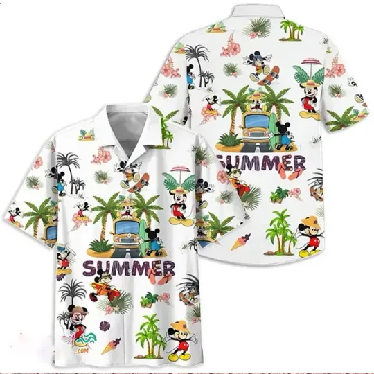 Discover Disney Mickey Mouse Minnie Summer Beach Trip Hawaiian Shirt