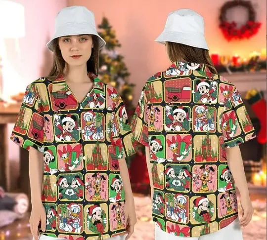 Discover Disney Christmas Santa Mickey FriendsTropical Summer Tropical Beach Aloha Shirt