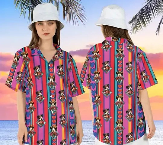 Discover Disney Summer Hawaiian Western Mickey Mouse Cowboy Summer Friends Family Shirt