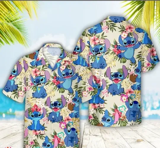 Discover Disney Stitch Themed Palm Tree Magic Tropical Summer Tropical Beach Aloha Shirt