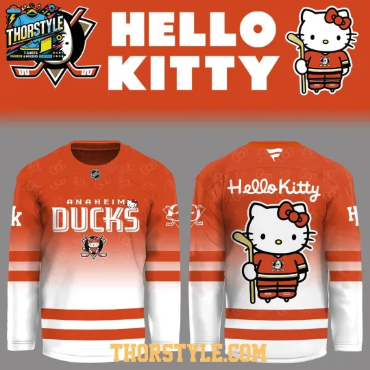 Discover Anaheim Ducks Hello Kit.ty 2026 Night Big Game Hockey Shirt Men's