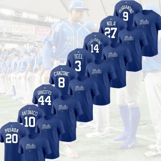 Discover Italy Baseball Team 2026 Classic Name & Number All Players Gift For Fan