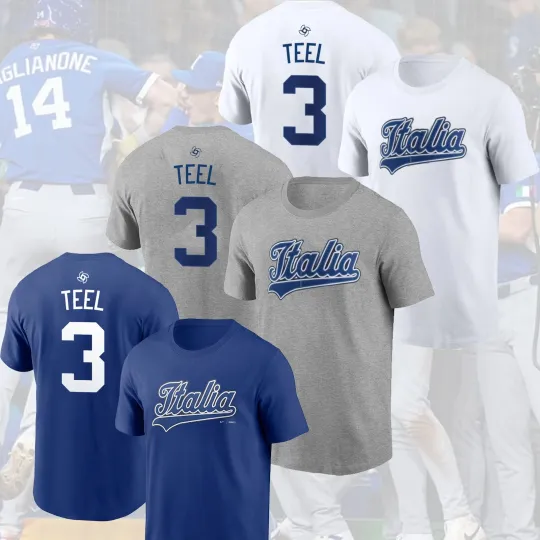Discover Kyle Teel #3 Italy Team 2026 World Baseball Classic Name & Number Fan Gift