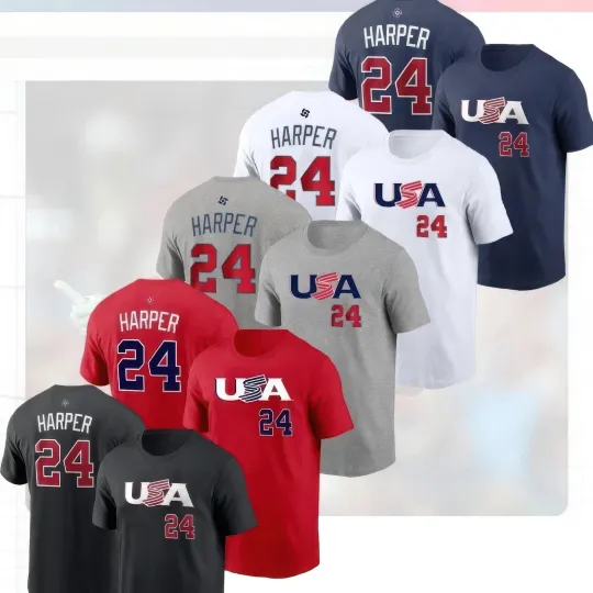 Bryce Harper #24 2026 World Baseball Classic USA Team Player Fans T-Shirt