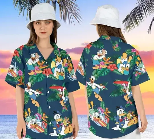 Discover Disney Summer Hawaiian Duck Hibiscus Summer Friends Family Shirt3
