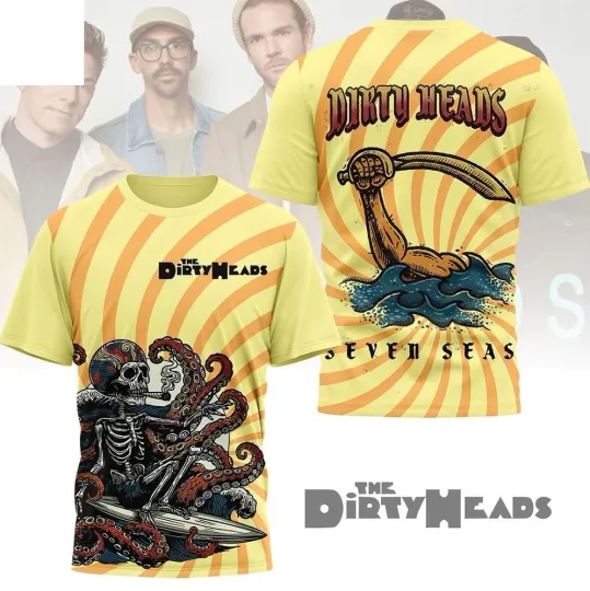 Discover Dirty Heads Seven Seas Skeleton Surf And Octopus AOP 3D T-Shirt