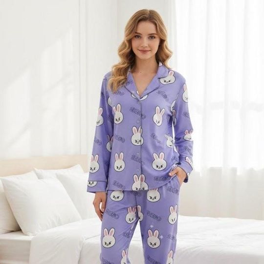 Discover Straykids Leeknow Pajama Set, Skzoo Character Loungewear, Holiday Sleepwear, Gift for Her, Christmas Gift, Holiday Gift, Cat Lover