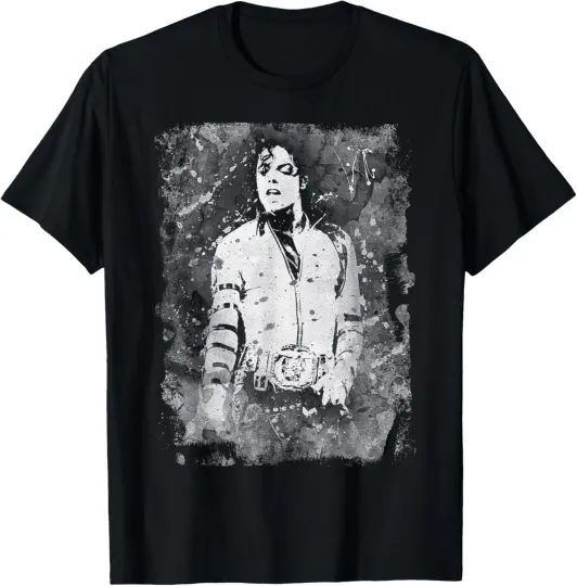 Discover Michael Jackson Bad World Tour 1988 Black and White Splatter T-Shirt