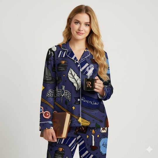 Discover Vintage Ravenclaw Wizard House Pajama Set, Hogwarts House Loungewear, Matching PJs, Retro Mother Daughter Gift, Gift for Her