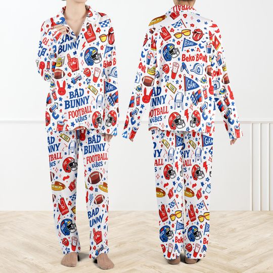 Discover Bunny Bowl Casual Pajama Set For Women And Kids, Football Bunny Sleepwear, Game Day Pajamas, Cute Sports PJs, Fun Bunny Nightwear