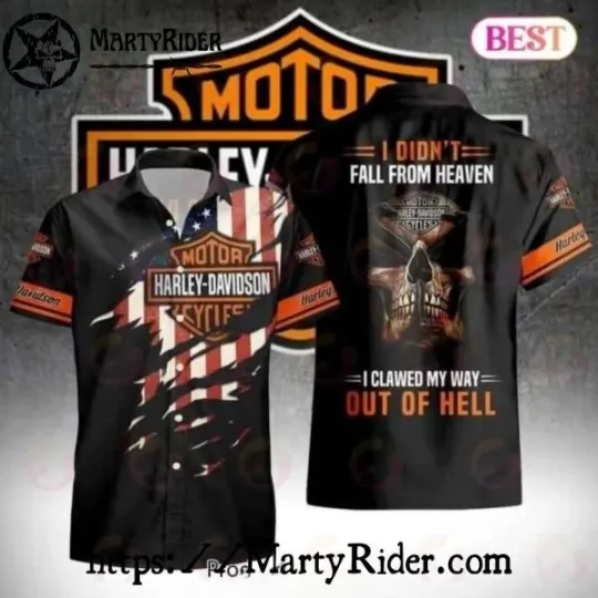 Discover Out Of Hell Harley Motor Racing Davidsonn Aloha Shirt With Skull Back Print
