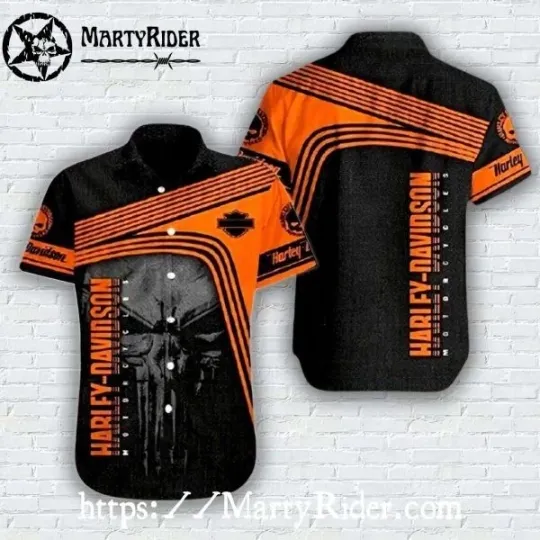 Discover Orange Stripe Shadow Harley Motor Racing Davidsonn Aloha Shirt Bold