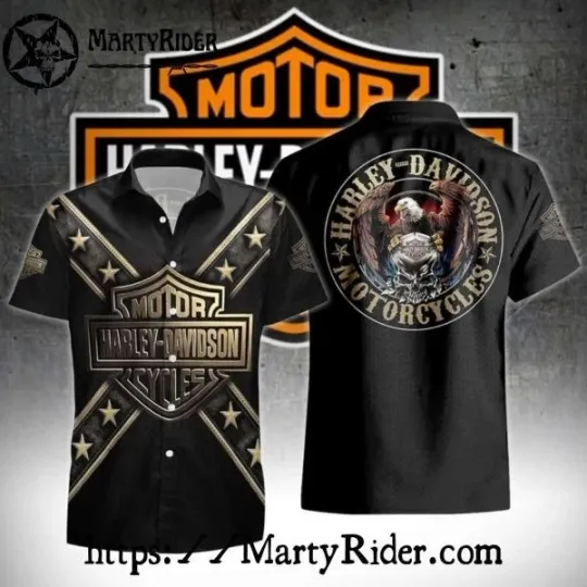 Discover Golden Star Shield Eagle Harley Motor Racing Davidsonn Aloha Shirt