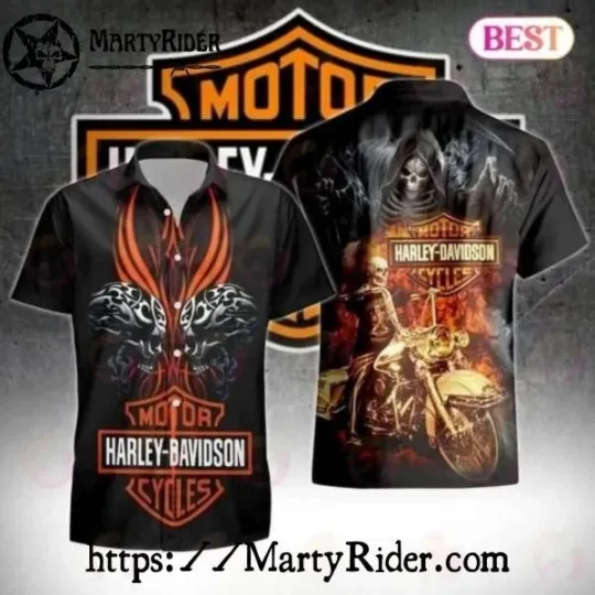 Discover Grim Reaper With Flames Harley Motor Racing Davidsonn Hawaiian Shirt