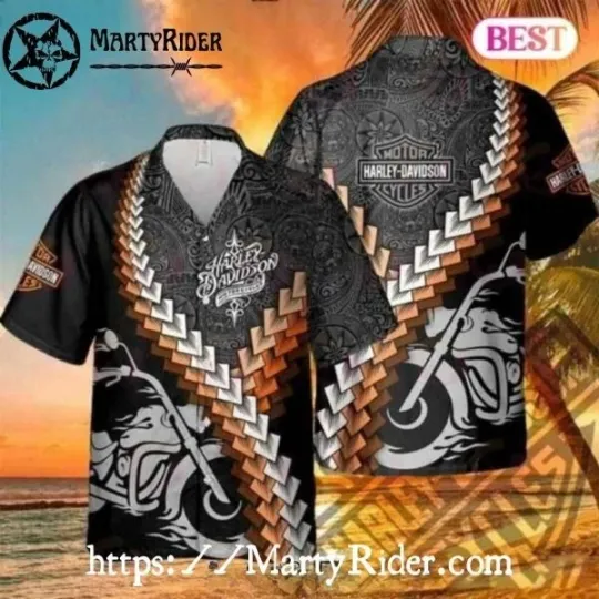 Discover Geometric Tribal Harley Motor Racing Davidsonn Aloha Shirt With Rider Graphic