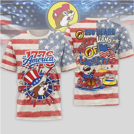 Discover Buc ee’s 250 Years Sweet Land of Liberty 1776-2026 Patriotic T-Shirt All Size