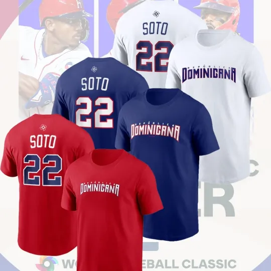 Discover Juan Soto #22 Dominican Republic 2026 World Baseball Classic Team Name & Number
