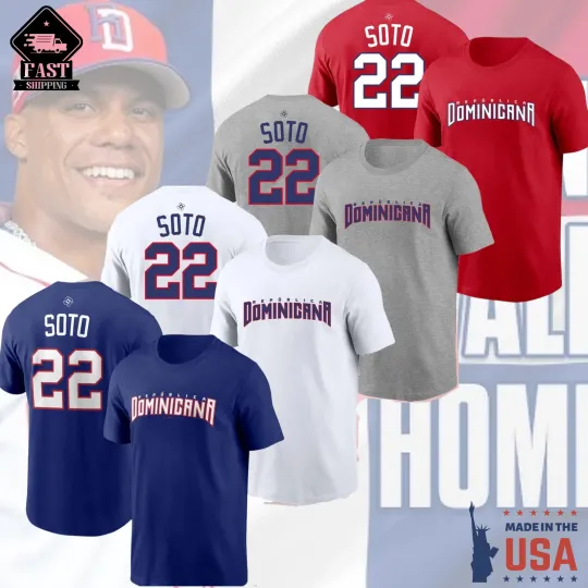 Discover HOT NEW!  Juan Soto #22 Dominican Republic 2026 World Baseball Name & Number Gif