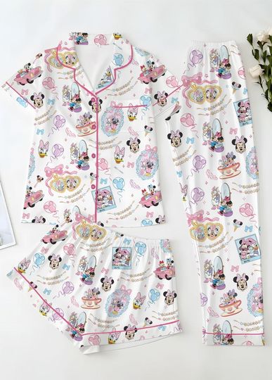 Discover Magical Minnie Daisy Coquette Bow Little Thing Unisex Satin Pajamas Set, Disney Princess Pajamas, Long Sleeve And Short Styles