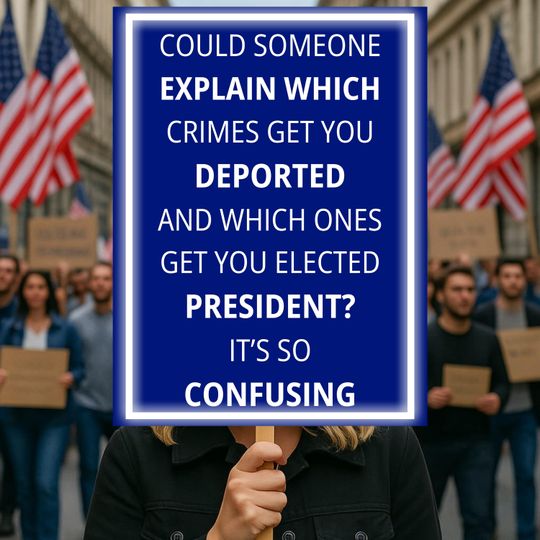 Discover Funny Political Protest Sign, Sarcastic Criminal Deported Elected President Rally Activism Banner Gift Idea