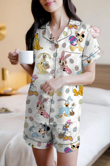 Discover Disney Easter Pajama Set, Mickey And Friends Bunny Ears Pajamas, Disney Easter Loungewear, Disneyland Trip Set, Easter Gift, matching family