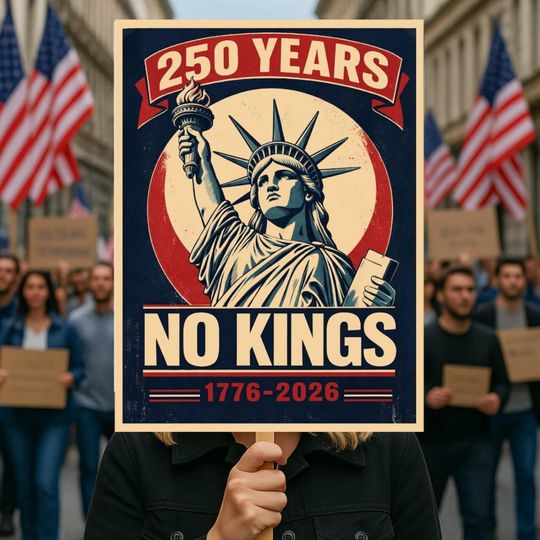Discover No Kings in America 250 Years Protest Sign, Anti-Trump Poster For March, Political Activist Rally Sign