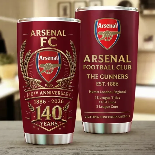 Discover ArsenalFC 140th Anniversary 2026 Tumbler 20oz 30oz Coffee Cup