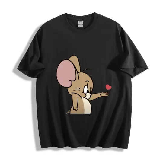 Discover Tom and Jerry Jerry Heart T-Shirt - Cute Cartoon Mouse Design Unisex Tee
