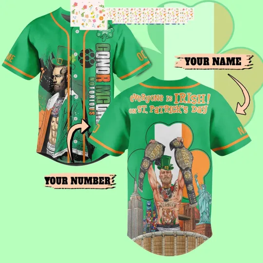 Discover Conor McGregor St. Patrick s Day Fan Personalized Baseball Jersey